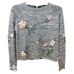 THML Gray Sweater with Floral Embroidery
